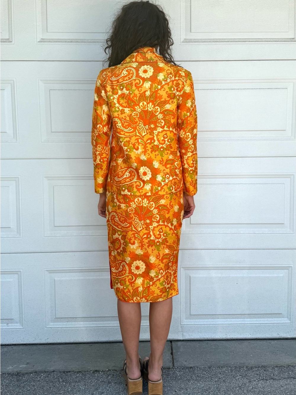 Vintage 60s Orange Raw Silk Floral Midi Dress Cheongsam with Jacket - Picture 8 of 17